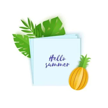 Tropical leaves and pineapple on note paper. Vector illustration of plants and Stock Illustration