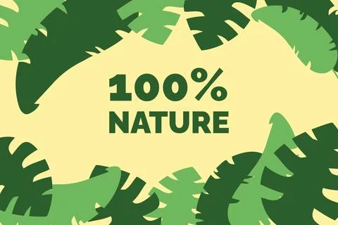 Tropical leaves on background for inserting text inside. Text 100 nature Stock Illustration
