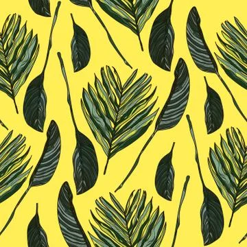 Tropical leaves. Beautiful seamless vector pattern background, exotic print. Stock Illustration