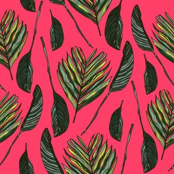 Tropical leaves. Beautiful seamless vector pattern background, exotic print. Stock Illustration