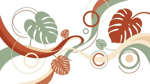 Tropical leaves decorative swirl pattern design Vector Stock Illustration