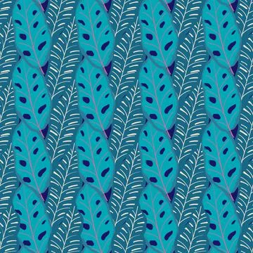 Tropical Leaves Hand drawn Vector Textile Seamless Pattern Design. Stock Illustration
