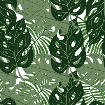 Tropical Leaves Hand drawn Vector Textile Seamless Pattern Design. Stock Illustration