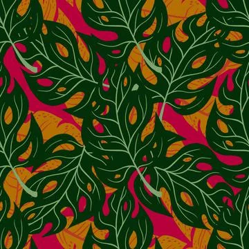Tropical Leaves Hand drawn Vector Textile Seamless Pattern Design. Stock Illustration