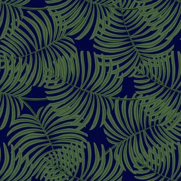 Tropical Leaves Hand drawn Vector Textile Seamless Pattern Design. Stock Illustration