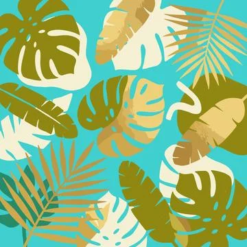 Tropical Leaves Pattern on Blue Background. Stock Illustration