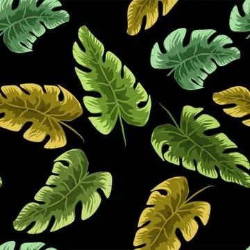 Tropical leaves pattern. Green leaf monstera seamless. Artistic collage for f Stock Illustration