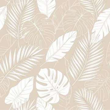 Tropical Leaves Seamless Pattern Beige Background. Stock Illustration