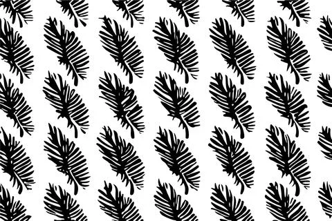 Tropical leaves seamless pattern. Black and white background. Stock Illustration
