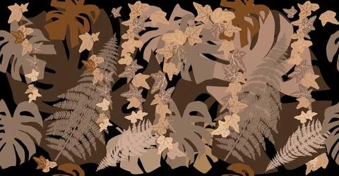 Tropical leaves seamless pattern  in brown color Stock Illustration