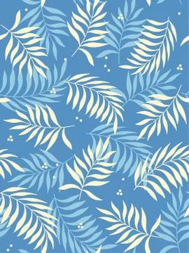 Tropical leaves seamless pattern on light blue background. Vector illustratio Stock Illustration
