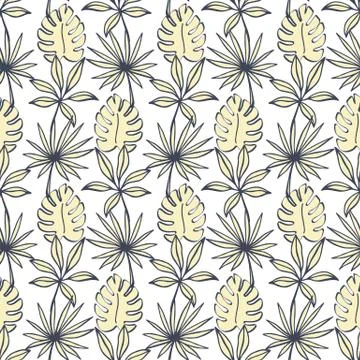 Tropical Leaves seamless pattern, modern hand drawn nature foliage Illustrazione stock