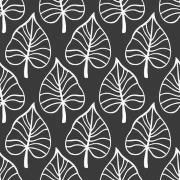 Tropical Leaves seamless pattern, modern hand drawn nature foliage Stock Illustration