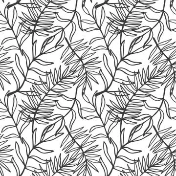 Tropical Leaves seamless pattern, modern hand drawn nature foliage Stock Illustration