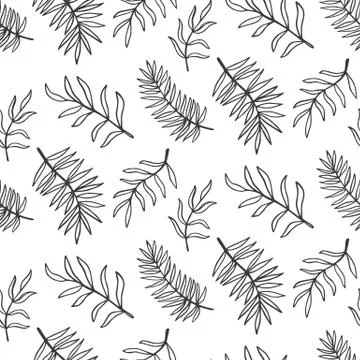 Tropical Leaves seamless pattern, modern hand drawn nature foliage Stock Illustration