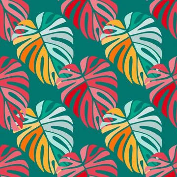 Tropical leaves seamless pattern. Monstera leaf background. Modern exotic jun Stock Illustration