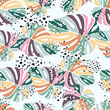Tropical leaves seamless pattern. Monstera leaf background. Illustrazione stock