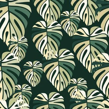 Tropical leaves seamless pattern. Monstera leaf background. Stock Illustration