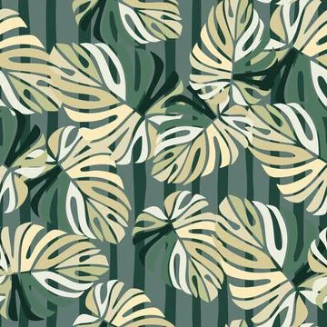 Tropical leaves seamless pattern. Monstera leaf background. Stock Illustration