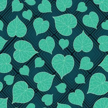 Tropical leaves seamless pattern on rhombus geometric background Stock Illustration