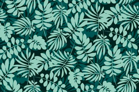 Tropical leaves seamless pattern in simple flat style. surface design vector  Illustrazione stock