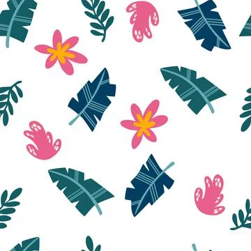 Tropical leaves seamless pattern. Summer Hawaii print. Abstract ornament for  Stock Illustration
