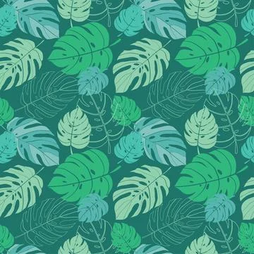Tropical leaves seamless pattern on a turqoise background Stock Illustration