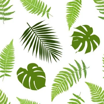 Tropical leaves seamless pattern. Vector illustration. 스톡 일러스트