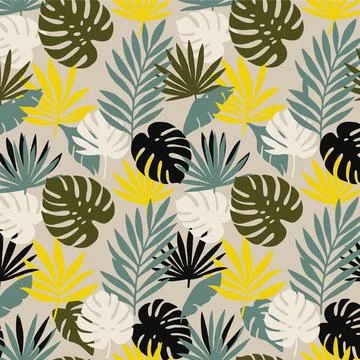 Tropical Leaves Seamless Pattern with Vibrant Colors and Exotic Foliage. Stock Illustration