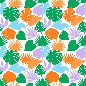 Tropical Leaves Seamless Pattern Vibrant Colorful Botanical Design. Stock Illustration