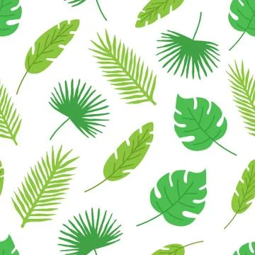 Tropical leaves seamless pattern on white background. Floral background. Hand Stock Illustration