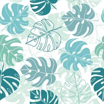 Tropical leaves seamless vector pattern design, white background Stock Illustration