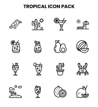 Tropical Line Graphics Icons Pack Ilustración de archivo