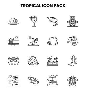 Tropical Line Icons Pack イラスト素材