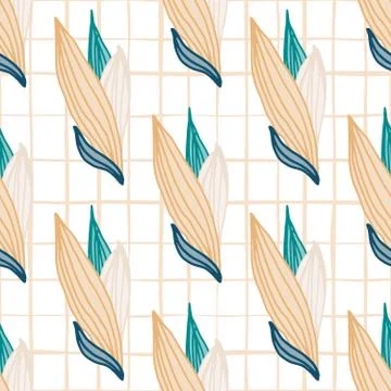 Tropical linear leaves shape seamless pattern in vintage style. Abstract line Stock Illustration