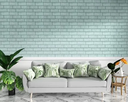 Tropical Loft interior mock up with sofa and decoration and mint brick wall o Stock Illustration