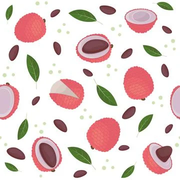 Tropical Lychee fruit pattern, color isolated vector illustration Stock Illustration