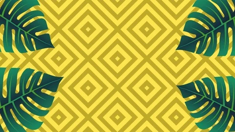 Tropical memphis style background. Palm tree leaves wiggling Stock Footage 125199898