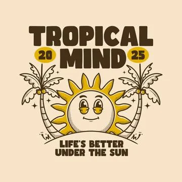 Tropical Mind. A Fun Retro Illustration for Summer Vibes and Chill Apparel Stock Illustration