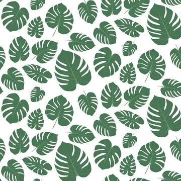 Tropical Monstera Leaf Seamless Pattern in Minimal Flat Vector Style 스톡 일러스트