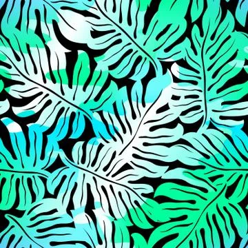 Tropical Monstera seamless pattern in colours on black Stock Illustration