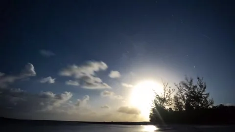 Tropical Moonrise Over Ocean Timelapse Stock Footage 346205075