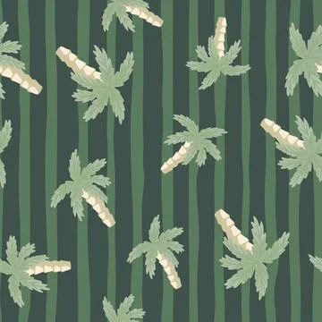 Tropical nature seamless pattern with random palm tree elements. Green stripe Stock Illustration