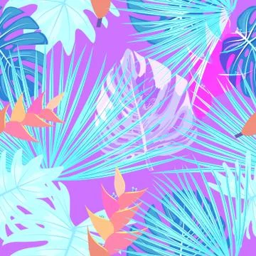 Tropical neon vector seamless pattern. Stock Illustration