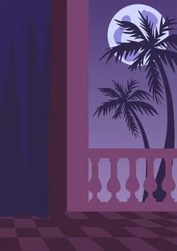Tropical night on the terrace vector background. Stock Illustration