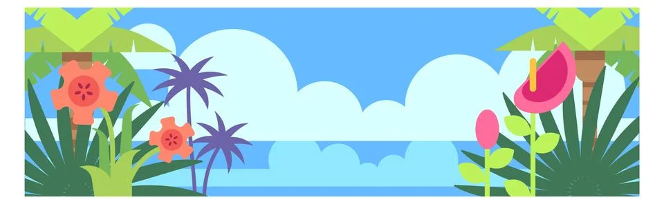Tropical ocean coast horizontal empty scene landscape Stock Illustration