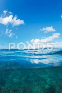 Tropical ocean, split view half over half underwater Stock Photos