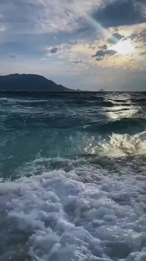 Tropical Ocean Waves Crashing on Sandy Shore Video stock 343557496