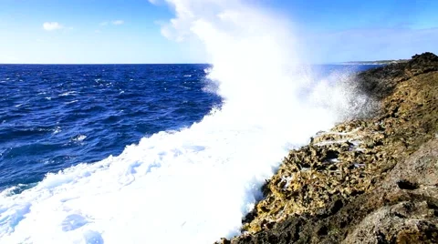 Tropical ocean's waves breaking on the reef shore Stock Footage 60696806