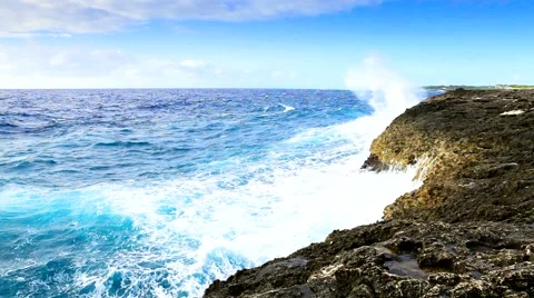 Tropical ocean's waves breaking on the reef shore Stock Footage 60696827